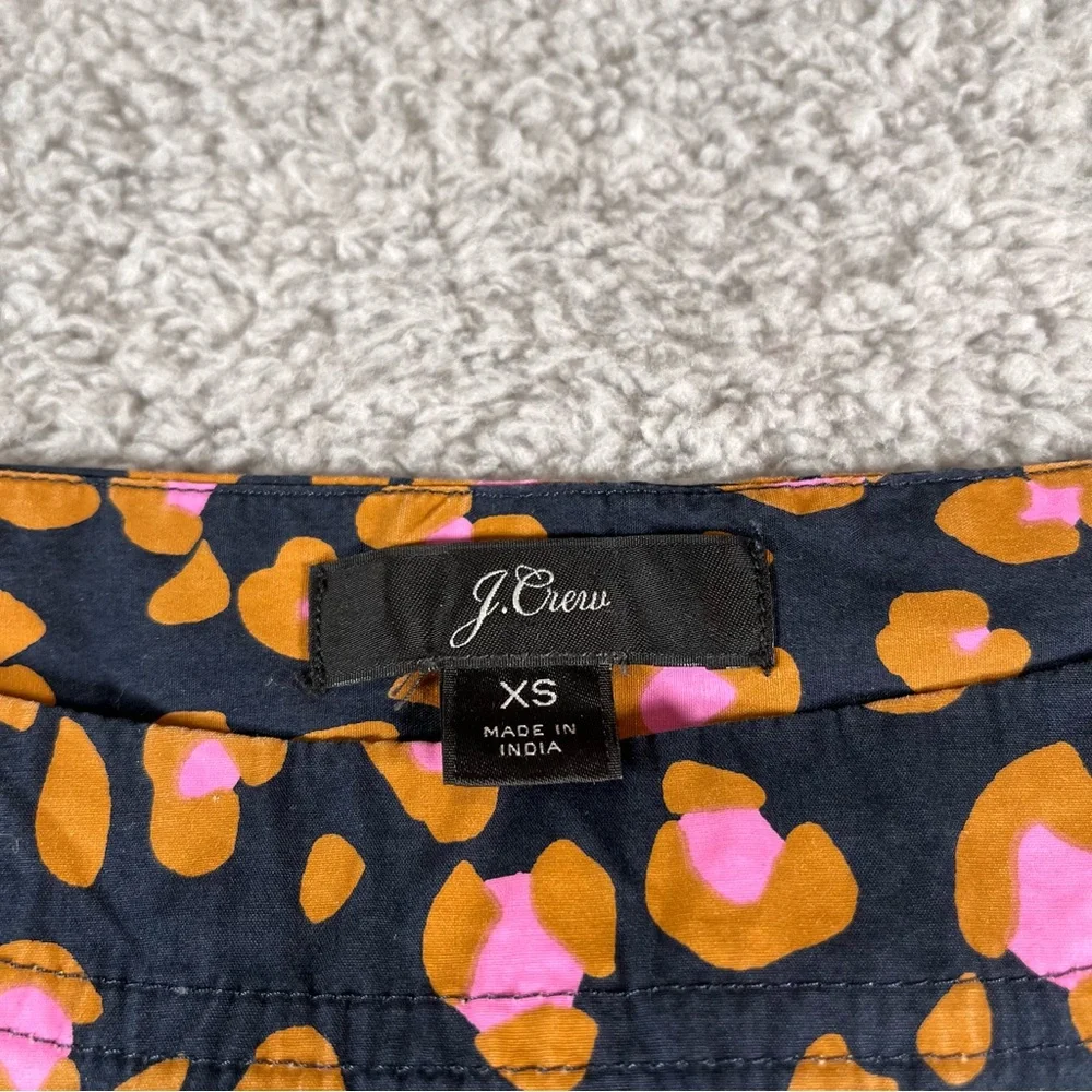 J.Crew Women's Marlene‎ Leopard Poplin Top Puff Sleeve Navy/Pink/Brown Size XS